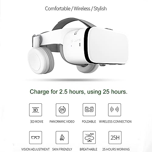 VR Goggles for iPhone and Android Phones, 3D Virtual Reality Vr Headset/Glasses with Wireless Headphones for Imax Movies & Play Games with Remote Controller
