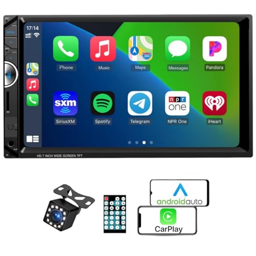 Double Din Car Stereo Apple Carplay 7 inch Car Radio with HD Touch Screen Car Receiver Compatible Android Auto Bluetooth with Backup Camera Mirror Link USB/SD/AUX