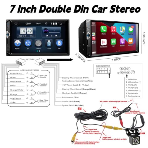 Double Din Car Stereo Apple Carplay 7 inch Car Radio with HD Touch Screen Car Receiver Compatible Android Auto Bluetooth with Backup Camera Mirror Link USB/SD/AUX