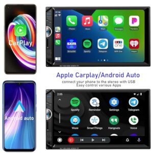 Double Din Car Stereo Apple Carplay 7 inch Car Radio with HD Touch Screen Car Receiver Compatible Android Auto Bluetooth with Backup Camera Mirror Link USB/SD/AUX