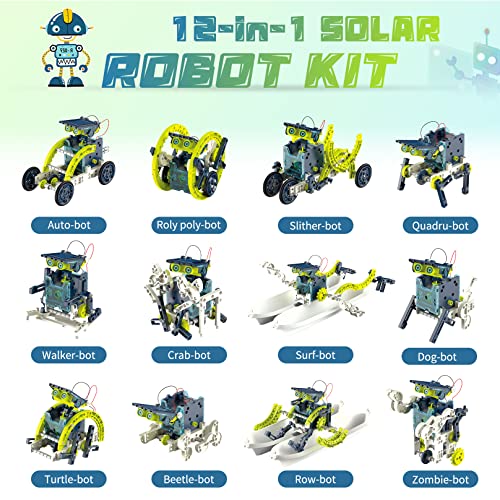 Hot Bee 12-in-1 STEM Solar Robot Kit - STEM Projects for Kids Ages 8-12, Learning Educational Science Kits, 190 Pieces DIY Robot Kit Building Toys, Gifts for 8 9 10 11 12 13 Year Old Boys Girls