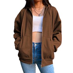 kuguyibo women's oversized sweatshirt y2k e-girl hoodies pullover for teen girls long sleeve jackets baggy streetwear (brown, s)