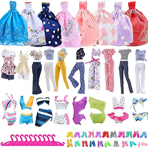 YAMASO 30 Pcs Doll Clothes and Accessories 4 Casual Clothes Fashion Wear 3 Wedding Gown Dresses 3 Swimsuits Bikini, 10 Hangers and 10 Shoes for 11.5 inch Doll(Random Style)