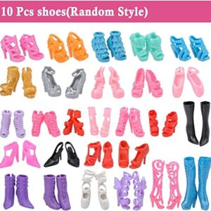 YAMASO 30 Pcs Doll Clothes and Accessories 4 Casual Clothes Fashion Wear 3 Wedding Gown Dresses 3 Swimsuits Bikini, 10 Hangers and 10 Shoes for 11.5 inch Doll(Random Style)