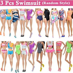 YAMASO 30 Pcs Doll Clothes and Accessories 4 Casual Clothes Fashion Wear 3 Wedding Gown Dresses 3 Swimsuits Bikini, 10 Hangers and 10 Shoes for 11.5 inch Doll(Random Style)