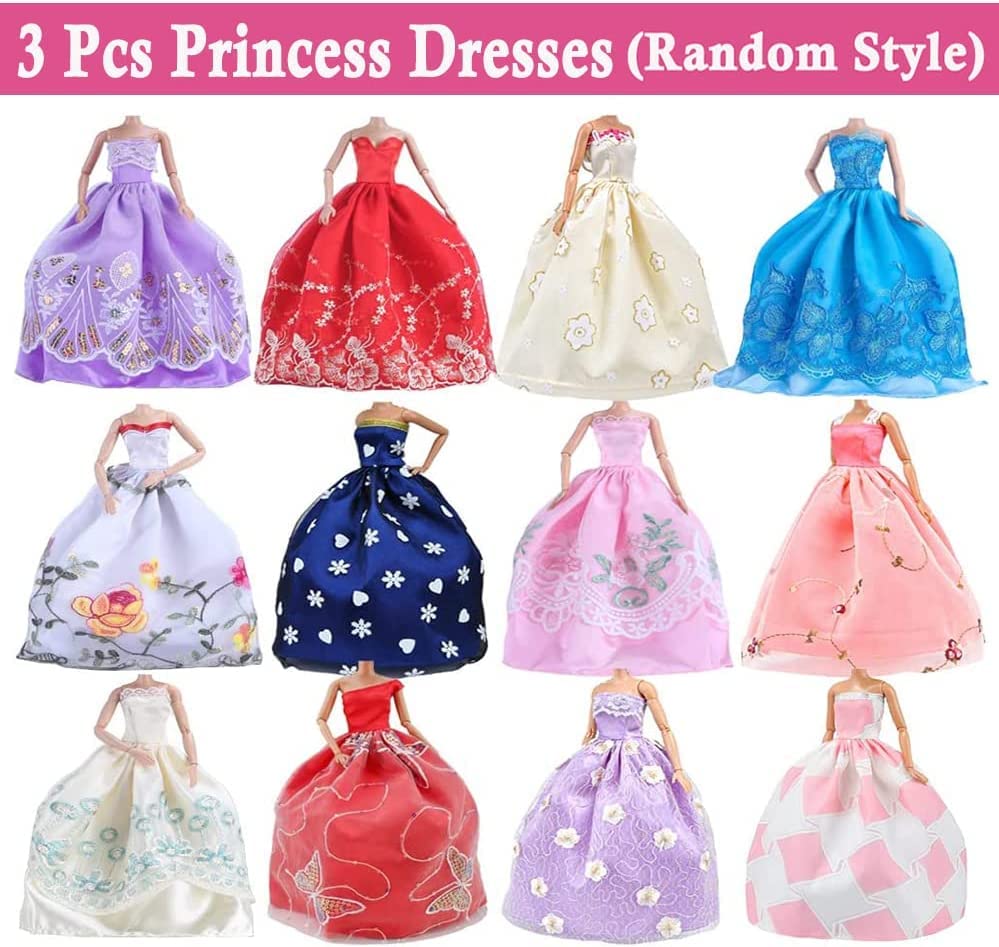 YAMASO 30 Pcs Doll Clothes and Accessories 4 Casual Clothes Fashion Wear 3 Wedding Gown Dresses 3 Swimsuits Bikini, 10 Hangers and 10 Shoes for 11.5 inch Doll(Random Style)