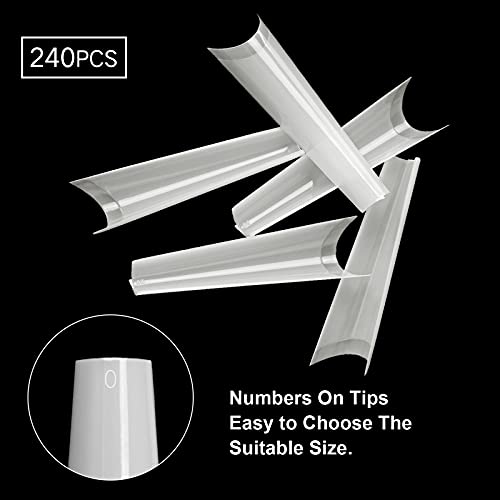 TOEDO 240pcs Extra Long Coffin Nail Tips 12 Sizes Artificial XXL Long Ballerina False Nail Tip with Box for Nail Salon and Home DIY