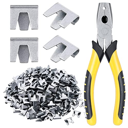 300 Pieces Wire Cage Clips with 1 Piece Wire Cage Buckle Snap Plier for Chicken Pet Dog Cat Cage (Silver, Black Yellow)