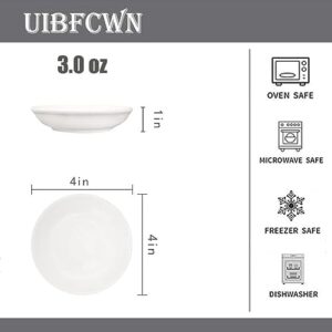 UIBFCWN 3 Oz Ceramic Dipping Bowls, Soy Sauce Dish & Bowl, Small Dipping Sauce Bowls, Flat Cat Dish, Mini Appetizer Plates for Side Dishes, Condiment,BBQ and Party Dinner -4 Inch-Set of 20