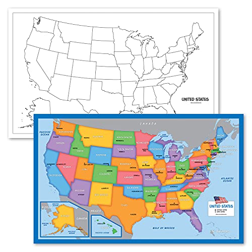 Palace Learning 2 Pack - Blank USA Map Outline Poster + Simplified USA Map for Kids [Blank] (LAMINATED, 18" x 29")