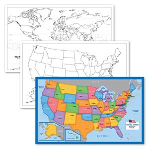 palace learning 3 pack - usa & world map blank outline posters + simplified usa map for kids [blank] - laminated, 18" x 29" (for use with wet erase markers)