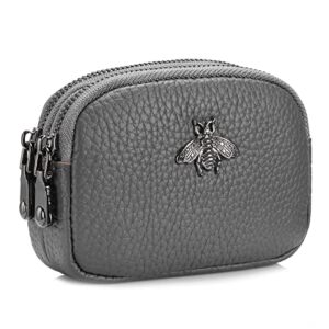 imeetu women leather coin purse, small 2 zippered change pouch wallet(grey)