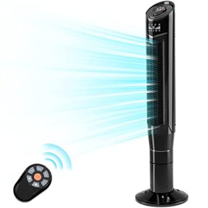 r.w.flame tower fan, 360° oscillating standing fan room fan portable bladeless quiet floor fan with remote, 8 speeds, 3 modes, 24h timer for bedroom and home office use(47-inch, black)