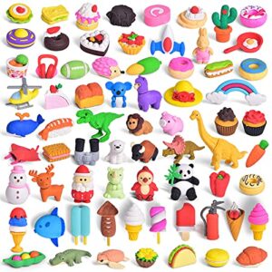 fun little toys 70 pcs erasers for kids bulk, fun mini 3d puzzle animal erasers, goody bag stuffers trinkets party favors classroom prizes cool toys school supplies goodie bags pinata stuffers