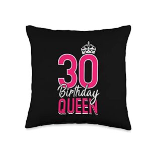 cute crown motifs 30. birthday girl women 30 years 30th birthday girl woman cute queen 30 years old crown bday throw pillow, 16x16, multicolor