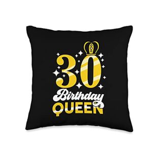cute crown motifs 30. birthday girl women 30 years 30th birthday girl woman cute queen 30 years old crown bday throw pillow, 16x16, multicolor
