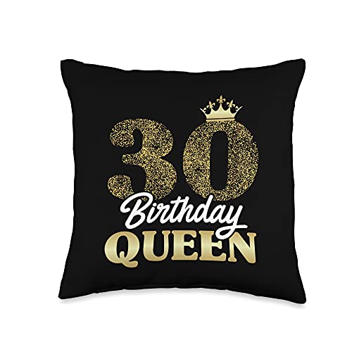 Cute Crown Motifs 30. Birthday Girl Women 30 Years 30th Birthday Girl Woman Cute Queen 30 Years Old Crown Bday Throw Pillow, 16x16, Multicolor