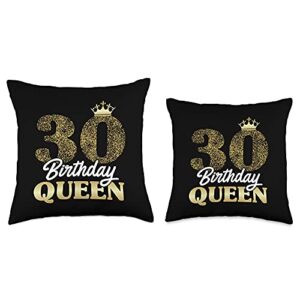 Cute Crown Motifs 30. Birthday Girl Women 30 Years 30th Birthday Girl Woman Cute Queen 30 Years Old Crown Bday Throw Pillow, 16x16, Multicolor