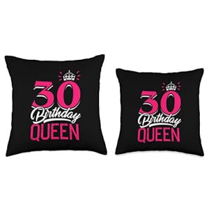 Cute Crown Motifs 30. Birthday Girl Women 30 Years 30th Birthday Girl Woman Cute Queen 30 Years Old Crown Bday Throw Pillow, 16x16, Multicolor