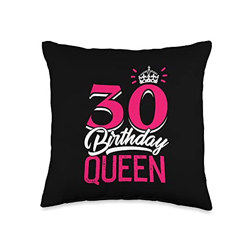 Cute Crown Motifs 30. Birthday Girl Women 30 Years 30th Birthday Girl Woman Cute Queen 30 Years Old Crown Bday Throw Pillow, 16x16, Multicolor