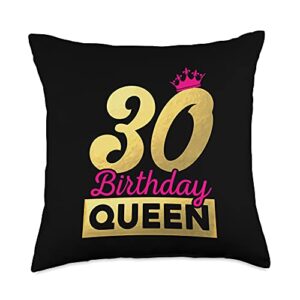 cute crown motifs 30. birthday girl women 30 years 30th birthday girl woman cute queen 30 years old crown bday throw pillow, 18x18, multicolor