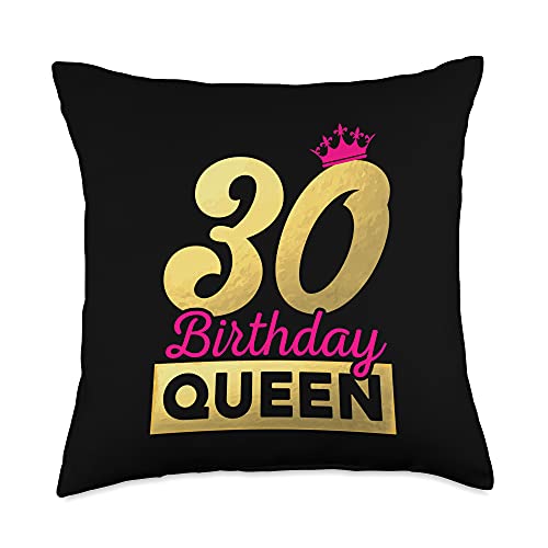 Cute Crown Motifs 30. Birthday Girl Women 30 Years 30th Birthday Girl Woman Cute Queen 30 Years Old Crown Bday Throw Pillow, 18x18, Multicolor