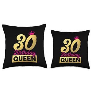 Cute Crown Motifs 30. Birthday Girl Women 30 Years 30th Birthday Girl Woman Cute Queen 30 Years Old Crown Bday Throw Pillow, 18x18, Multicolor