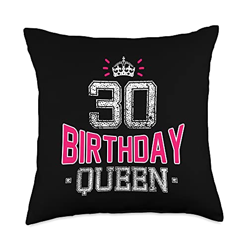 Cute Crown Motifs 30. Birthday Girl Women 30 Years 30th Birthday Girl Woman Cute Queen 30 Years Old Crown Bday Throw Pillow, 18x18, Multicolor