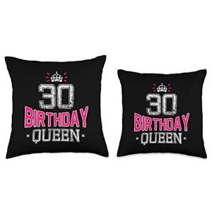 Cute Crown Motifs 30. Birthday Girl Women 30 Years 30th Birthday Girl Woman Cute Queen 30 Years Old Crown Bday Throw Pillow, 18x18, Multicolor