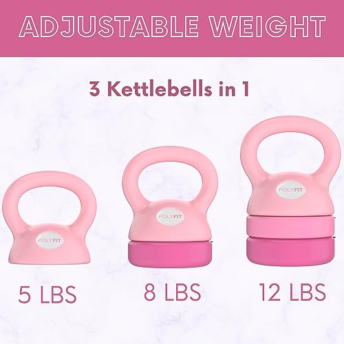 Adjustable Kettlebell - 5 lbs, 8 lbs, 12 lbs Kettlebell Weights Set for Home Gym - Pink
