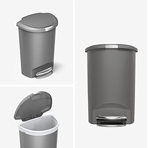 simplehuman 50 Liter / 13 Gallon Semi-Round Kitchen Step Trash Can, Grey Plastic