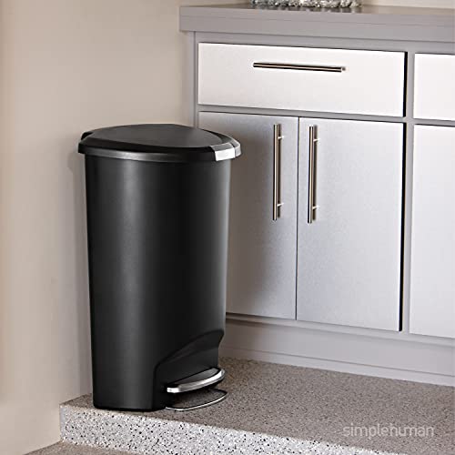 simplehuman 50 Liter / 13 Gallon Semi-Round Kitchen Step Trash Can, Grey Plastic