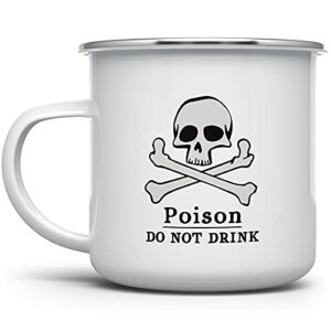 poison skull and crossbones spooky scary halloween coffee campfire mug, pirate lover camp cup, gift for friend him her coworker (12oz)