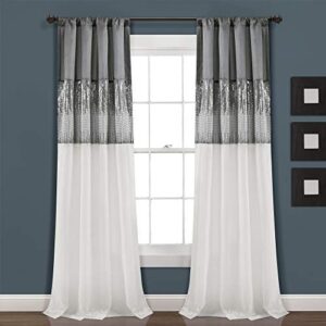 lush decor night sky window curtain panel for living, bedroom, dining room (single curtain), 42"w x 95"l, gray & white