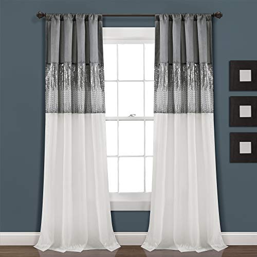 Lush Decor Night Sky Window Curtain Panel for Living, Bedroom, Dining Room (Single Curtain), 42"W x 95"L, Gray & White