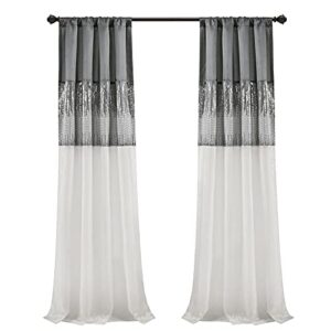 Lush Decor Night Sky Window Curtain Panel for Living, Bedroom, Dining Room (Single Curtain), 42"W x 95"L, Gray & White