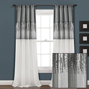 Lush Decor Night Sky Window Curtain Panel for Living, Bedroom, Dining Room (Single Curtain), 42"W x 95"L, Gray & White