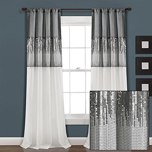 Lush Decor Night Sky Window Curtain Panel for Living, Bedroom, Dining Room (Single Curtain), 42"W x 95"L, Gray & White