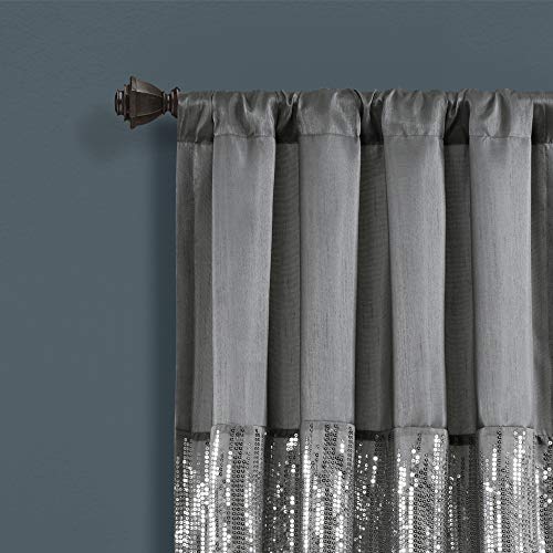 Lush Decor Night Sky Window Curtain Panel for Living, Bedroom, Dining Room (Single Curtain), 42"W x 95"L, Gray & White