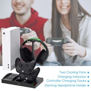 Auarte Upgraded Cooling Fan Stand for Xbox Series S Console,Wireless Controller Dual Charging Station Dock with 2 x 1400mAh Rechargeable Batteries Packs,Headset Holder for Xbox Series S,Black