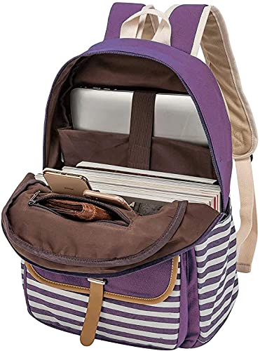 Sugaroom Canvas School Backpack for Girls Teen Laptop Bag Travel Bag Bookbag Daypack with Lunch Box (Purple 3PCS)