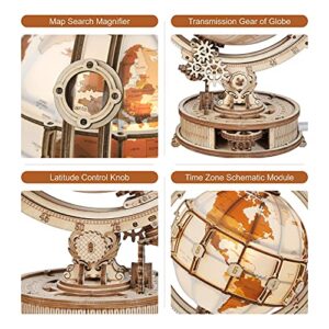 ROKR 3D Wooden Puzzles for Adults Illuminated Globe with Stand 180pcs 3D Puzzles Built-in LED Model Kit Hobby Gifts for Adults/Teens Home Decor