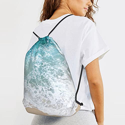 TumzfhQ Drawstring Gym Backpack for Men Women Beach Sea Water Lightweight String Bag Sackpack Workout Bag Use for School Traveling Sport Yoga Shopping Beach