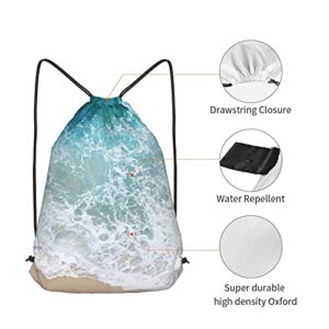 TumzfhQ Drawstring Gym Backpack for Men Women Beach Sea Water Lightweight String Bag Sackpack Workout Bag Use for School Traveling Sport Yoga Shopping Beach