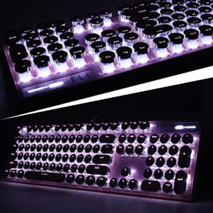 Camiysn Typewriter Style Mechanical Gaming Keyboard, Pink Retro Punk Gaming Keyboard with White Backlit, 104 Keys Blue Switch Wired Cute Keyboard, Round Keycaps for Windows/Mac/PC