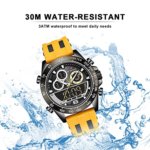 NAVIFORCE Mens Analog Digital Sport Watches Waterproof Multifunction Chronograph Silicone Strap Watch