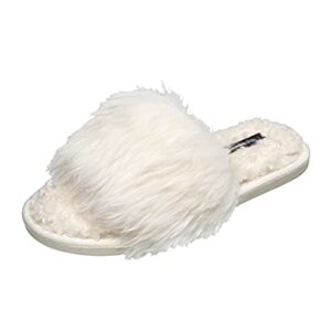 NINE WEST Women's Open Toe Fuzzy Slippers Cozy Sherpa Memory Foam Sole House Slides, Ivory, Medium, Size 7-8