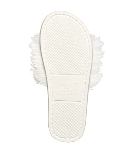 NINE WEST Women's Open Toe Fuzzy Slippers Cozy Sherpa Memory Foam Sole House Slides, Ivory, Medium, Size 7-8