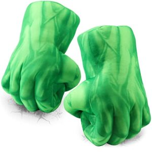 neexan kids superhero costume smash hands, 1 pair soft plush incredible boxing gloves boys, girls, toddler (light green)