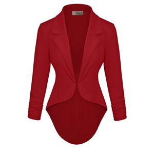 Womens Casual Work High Low Blazer Jacket JK45590X 1073T Dark RED 2X